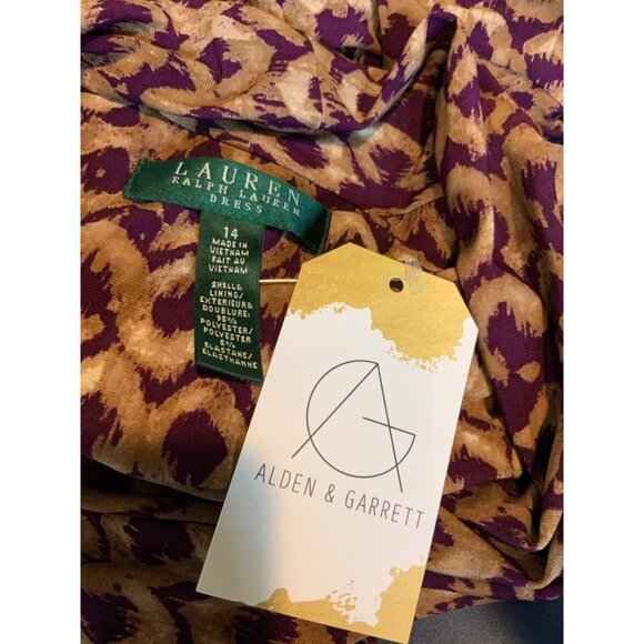 Lauren Ralph Lauren Purple & Tan Circle Print Sleeveless Faux Wrap Dress Size 14 - Picture 4 of 4